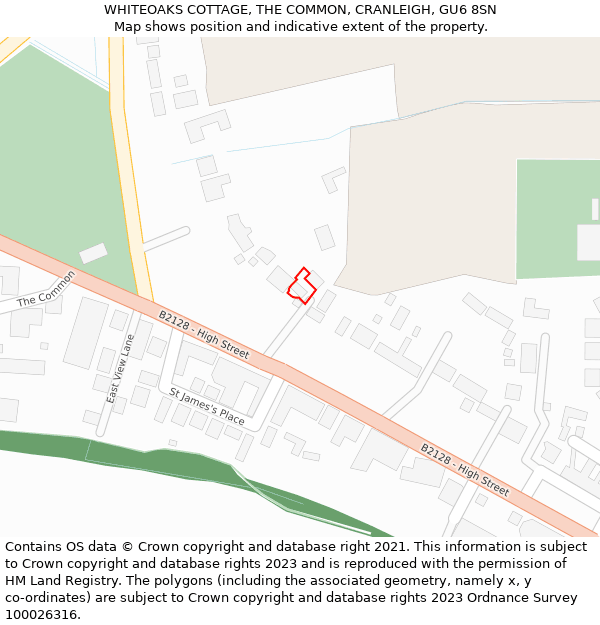 WHITEOAKS COTTAGE, THE COMMON, CRANLEIGH, GU6 8SN: Location map and indicative extent of plot