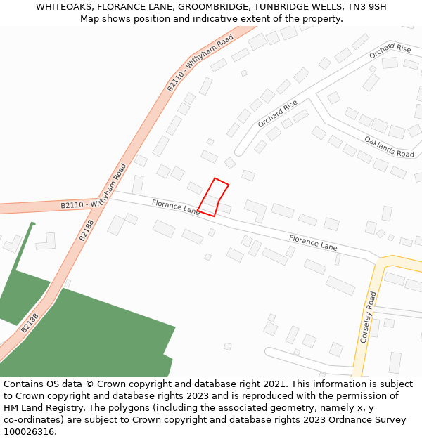 WHITEOAKS, FLORANCE LANE, GROOMBRIDGE, TUNBRIDGE WELLS, TN3 9SH: Location map and indicative extent of plot