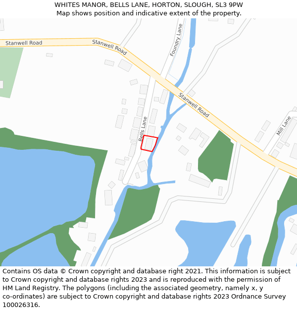 WHITES MANOR, BELLS LANE, HORTON, SLOUGH, SL3 9PW: Location map and indicative extent of plot