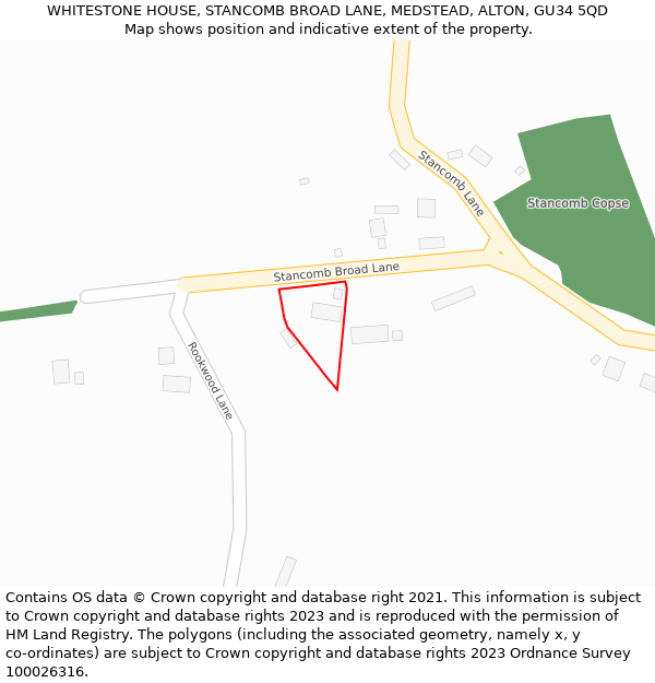 WHITESTONE HOUSE, STANCOMB BROAD LANE, MEDSTEAD, ALTON, GU34 5QD: Location map and indicative extent of plot