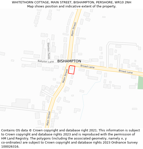 WHITETHORN COTTAGE, MAIN STREET, BISHAMPTON, PERSHORE, WR10 2NH: Location map and indicative extent of plot