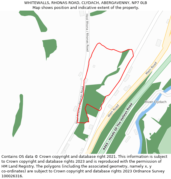 WHITEWALLS, RHONAS ROAD, CLYDACH, ABERGAVENNY, NP7 0LB: Location map and indicative extent of plot