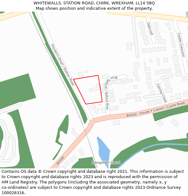 WHITEWALLS, STATION ROAD, CHIRK, WREXHAM, LL14 5BQ: Location map and indicative extent of plot