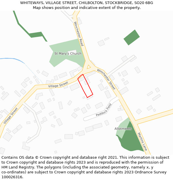 WHITEWAYS, VILLAGE STREET, CHILBOLTON, STOCKBRIDGE, SO20 6BG: Location map and indicative extent of plot