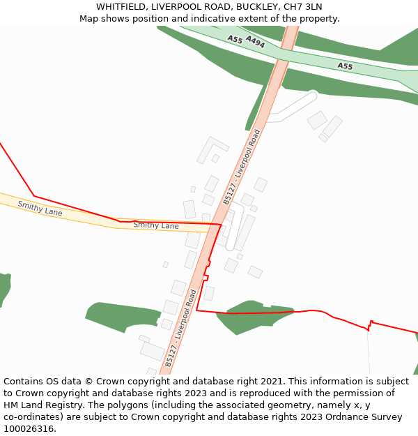 WHITFIELD, LIVERPOOL ROAD, BUCKLEY, CH7 3LN: Location map and indicative extent of plot
