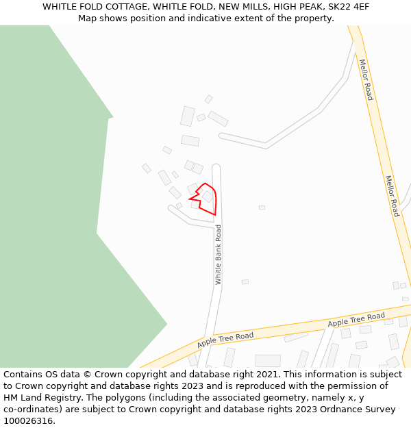 WHITLE FOLD COTTAGE, WHITLE FOLD, NEW MILLS, HIGH PEAK, SK22 4EF: Location map and indicative extent of plot