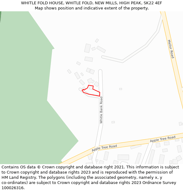 WHITLE FOLD HOUSE, WHITLE FOLD, NEW MILLS, HIGH PEAK, SK22 4EF: Location map and indicative extent of plot