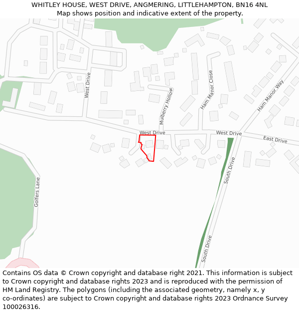 WHITLEY HOUSE, WEST DRIVE, ANGMERING, LITTLEHAMPTON, BN16 4NL: Location map and indicative extent of plot