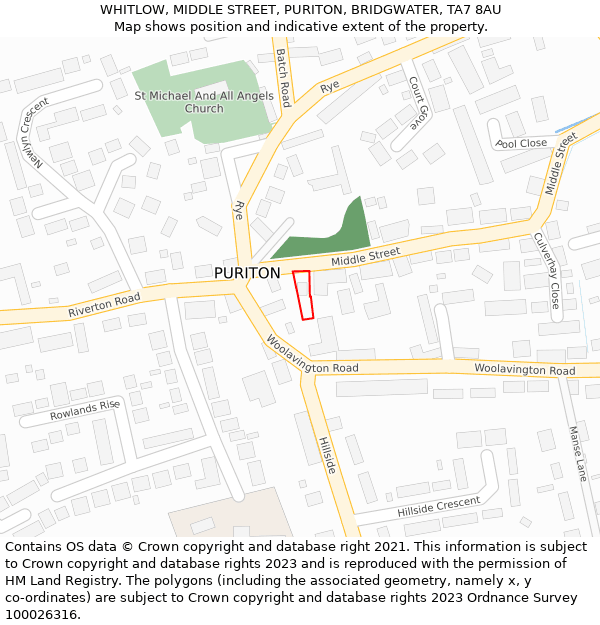 WHITLOW, MIDDLE STREET, PURITON, BRIDGWATER, TA7 8AU: Location map and indicative extent of plot
