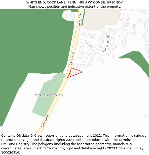 WHITS END, COCK LANE, PENN, HIGH WYCOMBE, HP10 8DY: Location map and indicative extent of plot