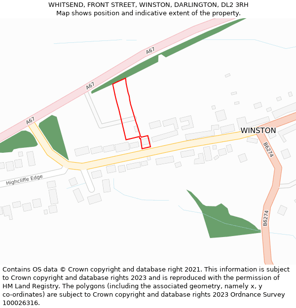 WHITSEND, FRONT STREET, WINSTON, DARLINGTON, DL2 3RH: Location map and indicative extent of plot