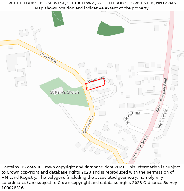 WHITTLEBURY HOUSE WEST, CHURCH WAY, WHITTLEBURY, TOWCESTER, NN12 8XS: Location map and indicative extent of plot
