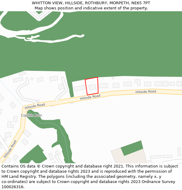 WHITTON VIEW, HILLSIDE, ROTHBURY, MORPETH, NE65 7PT: Location map and indicative extent of plot