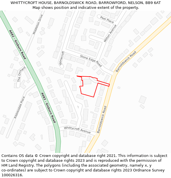 WHITTYCROFT HOUSE, BARNOLDSWICK ROAD, BARROWFORD, NELSON, BB9 6AT: Location map and indicative extent of plot