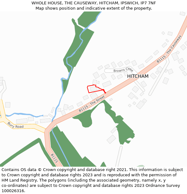 WHOLE HOUSE, THE CAUSEWAY, HITCHAM, IPSWICH, IP7 7NF: Location map and indicative extent of plot