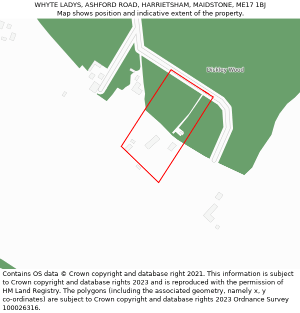 WHYTE LADYS, ASHFORD ROAD, HARRIETSHAM, MAIDSTONE, ME17 1BJ: Location map and indicative extent of plot