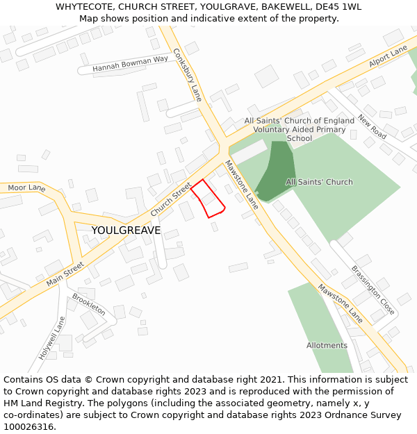 WHYTECOTE, CHURCH STREET, YOULGRAVE, BAKEWELL, DE45 1WL: Location map and indicative extent of plot