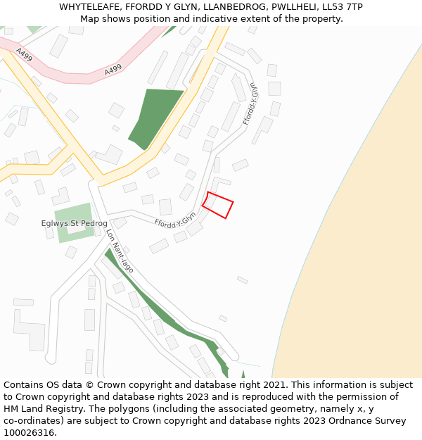 WHYTELEAFE, FFORDD Y GLYN, LLANBEDROG, PWLLHELI, LL53 7TP: Location map and indicative extent of plot