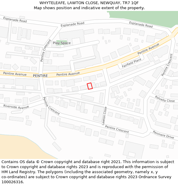 WHYTELEAFE, LAWTON CLOSE, NEWQUAY, TR7 1QF: Location map and indicative extent of plot