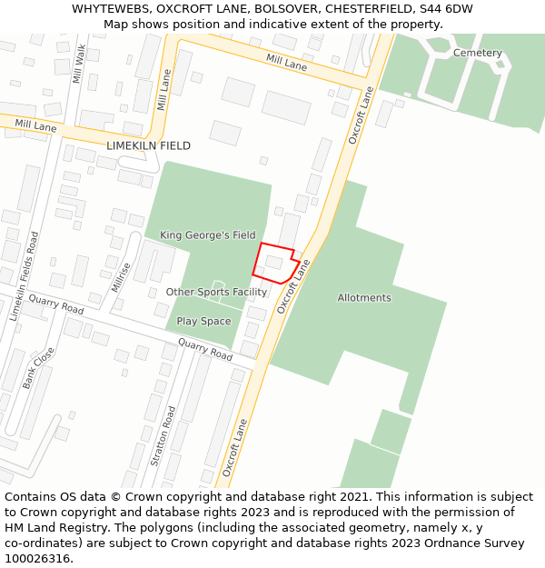 WHYTEWEBS, OXCROFT LANE, BOLSOVER, CHESTERFIELD, S44 6DW: Location map and indicative extent of plot