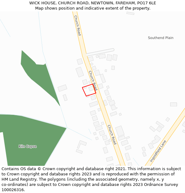 WICK HOUSE, CHURCH ROAD, NEWTOWN, FAREHAM, PO17 6LE: Location map and indicative extent of plot