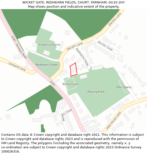 WICKET GATE, REDHEARN FIELDS, CHURT, FARNHAM, GU10 2HY: Location map and indicative extent of plot