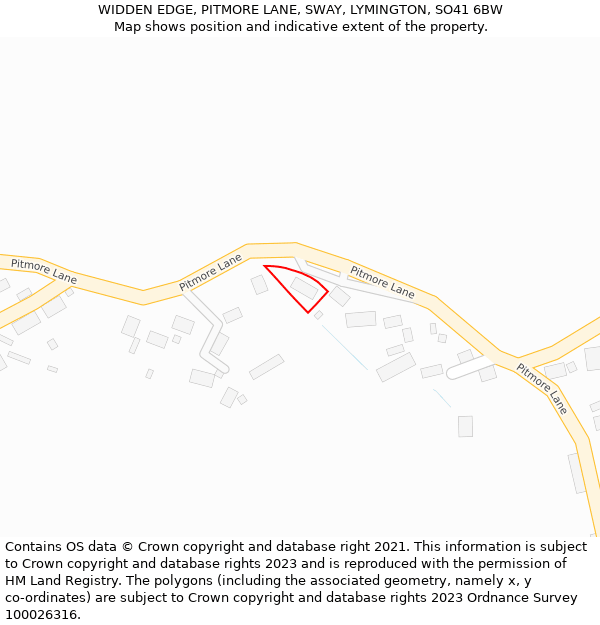 WIDDEN EDGE, PITMORE LANE, SWAY, LYMINGTON, SO41 6BW: Location map and indicative extent of plot