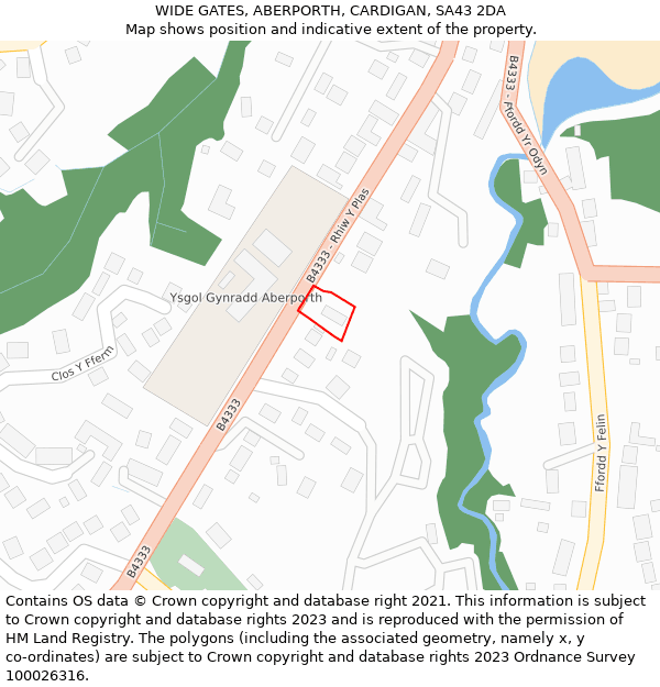 WIDE GATES, ABERPORTH, CARDIGAN, SA43 2DA: Location map and indicative extent of plot