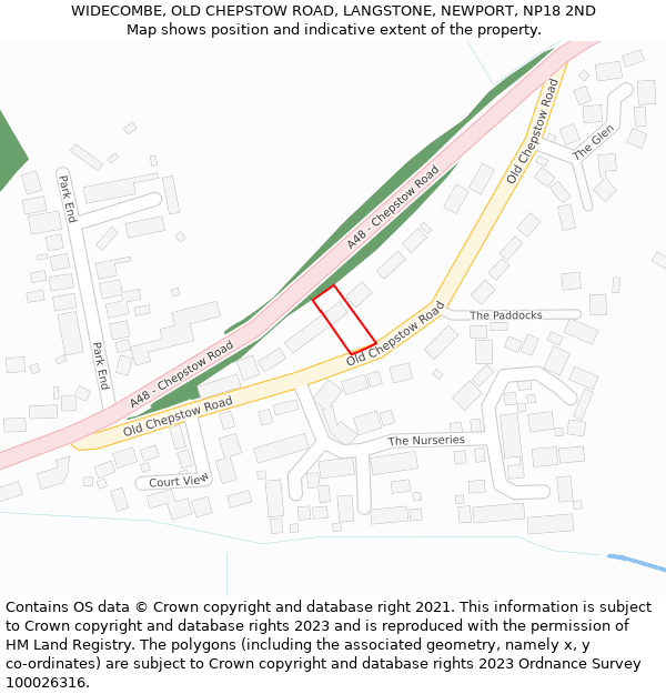 WIDECOMBE, OLD CHEPSTOW ROAD, LANGSTONE, NEWPORT, NP18 2ND: Location map and indicative extent of plot