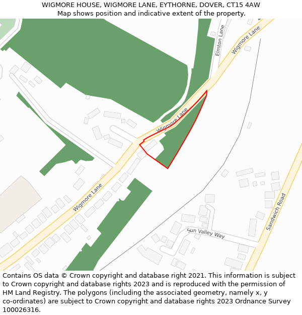 WIGMORE HOUSE, WIGMORE LANE, EYTHORNE, DOVER, CT15 4AW: Location map and indicative extent of plot