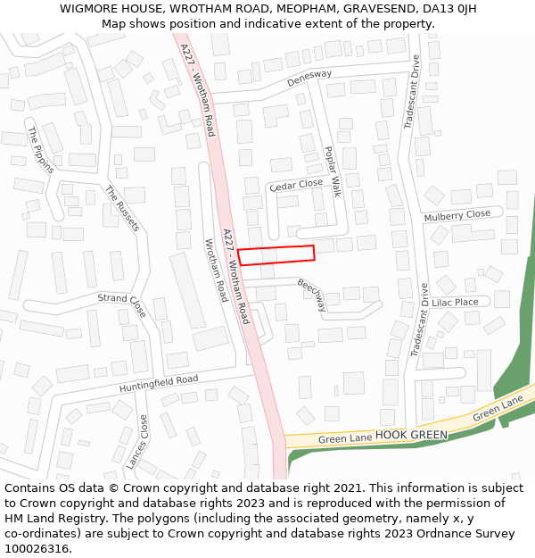 WIGMORE HOUSE, WROTHAM ROAD, MEOPHAM, GRAVESEND, DA13 0JH: Location map and indicative extent of plot