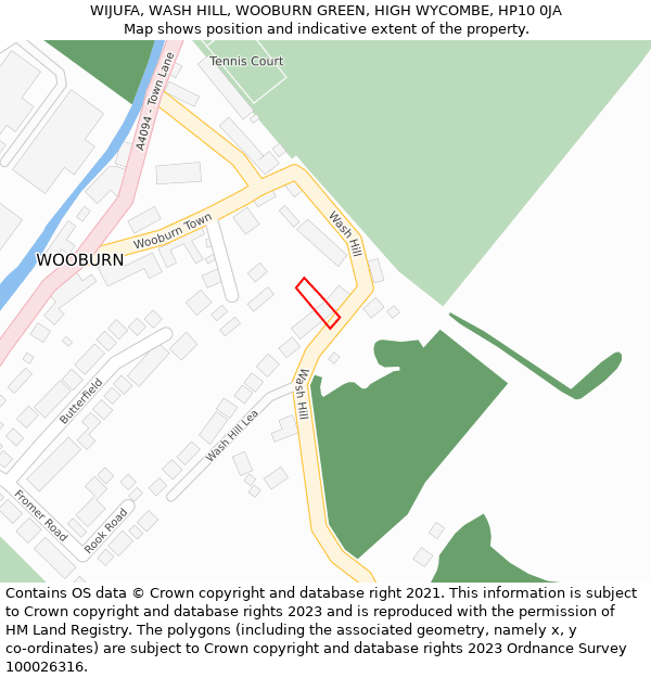WIJUFA, WASH HILL, WOOBURN GREEN, HIGH WYCOMBE, HP10 0JA: Location map and indicative extent of plot