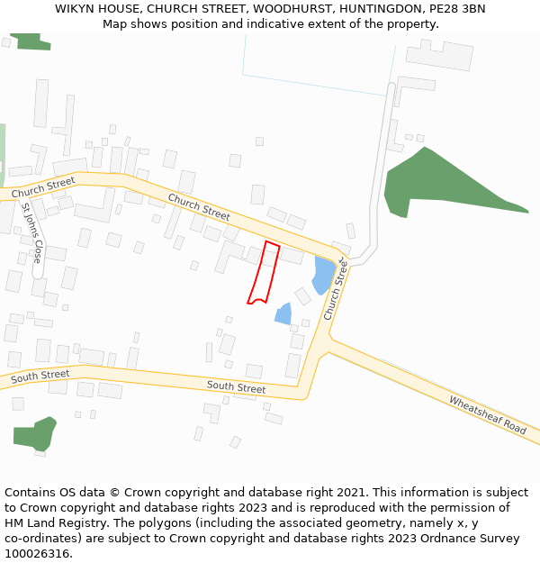 WIKYN HOUSE, CHURCH STREET, WOODHURST, HUNTINGDON, PE28 3BN: Location map and indicative extent of plot