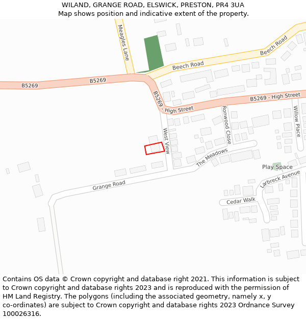 WILAND, GRANGE ROAD, ELSWICK, PRESTON, PR4 3UA: Location map and indicative extent of plot