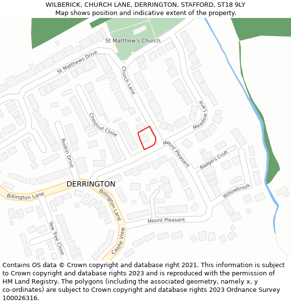 WILBERICK, CHURCH LANE, DERRINGTON, STAFFORD, ST18 9LY: Location map and indicative extent of plot
