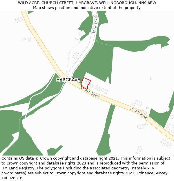 WILD ACRE, CHURCH STREET, HARGRAVE, WELLINGBOROUGH, NN9 6BW: Location map and indicative extent of plot
