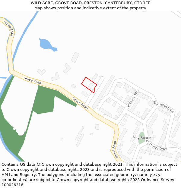 WILD ACRE, GROVE ROAD, PRESTON, CANTERBURY, CT3 1EE: Location map and indicative extent of plot