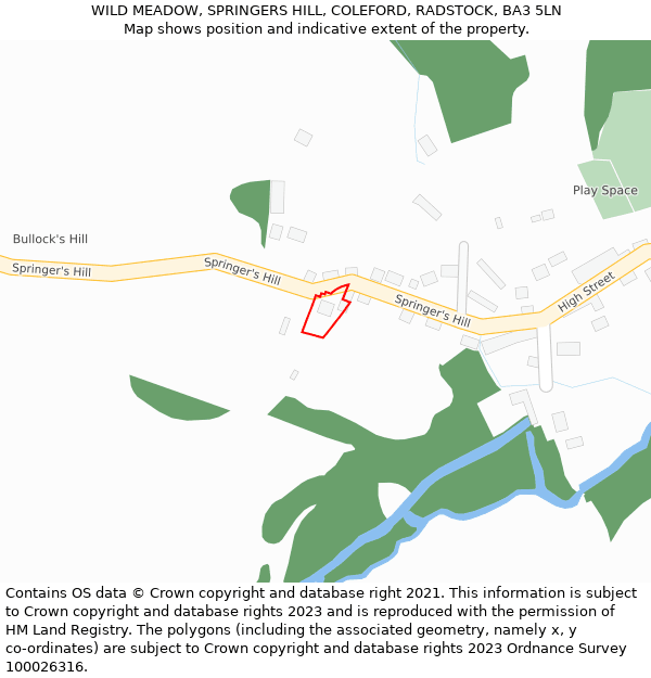 WILD MEADOW, SPRINGERS HILL, COLEFORD, RADSTOCK, BA3 5LN: Location map and indicative extent of plot