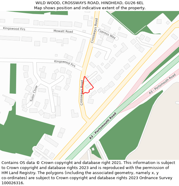 WILD WOOD, CROSSWAYS ROAD, HINDHEAD, GU26 6EL: Location map and indicative extent of plot