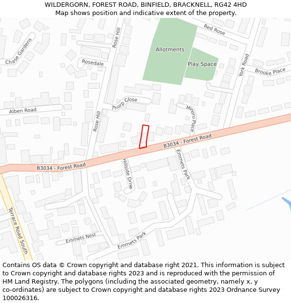 WILDERGORN, FOREST ROAD, BINFIELD, BRACKNELL, RG42 4HD: Location map and indicative extent of plot