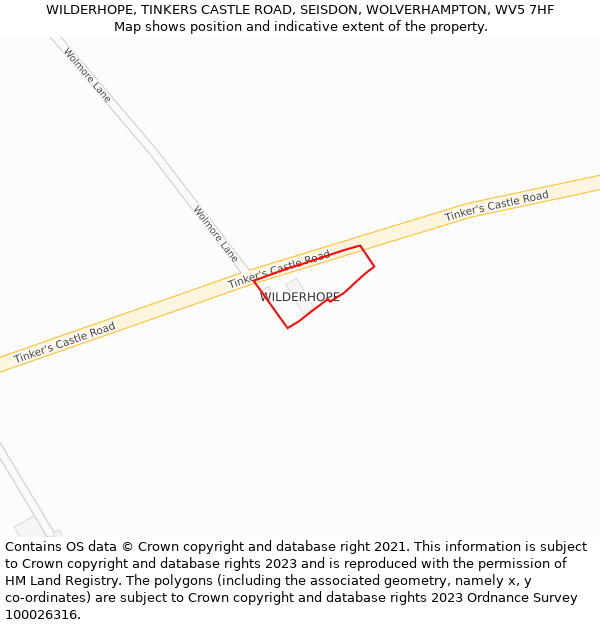 WILDERHOPE, TINKERS CASTLE ROAD, SEISDON, WOLVERHAMPTON, WV5 7HF: Location map and indicative extent of plot