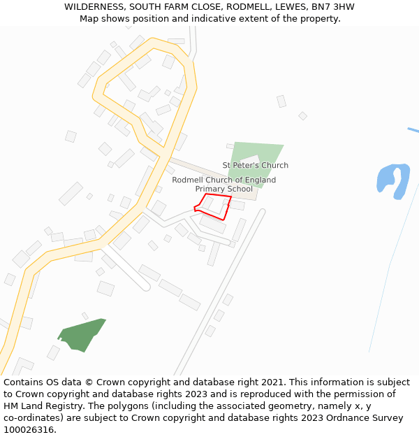 WILDERNESS, SOUTH FARM CLOSE, RODMELL, LEWES, BN7 3HW: Location map and indicative extent of plot