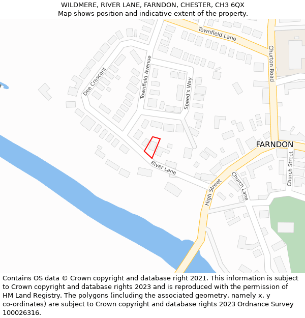WILDMERE, RIVER LANE, FARNDON, CHESTER, CH3 6QX: Location map and indicative extent of plot