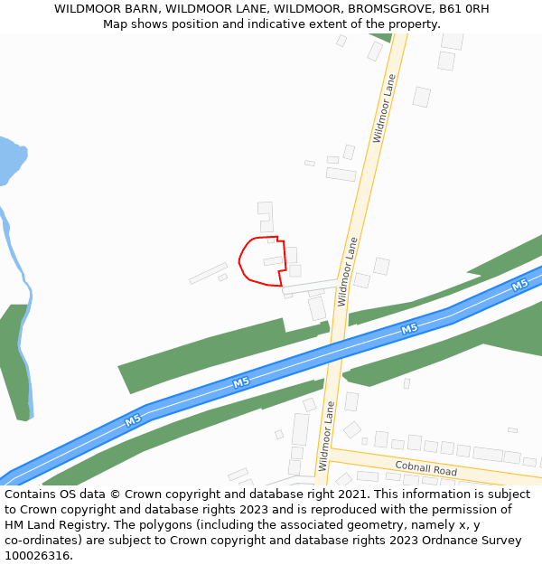WILDMOOR BARN, WILDMOOR LANE, WILDMOOR, BROMSGROVE, B61 0RH: Location map and indicative extent of plot