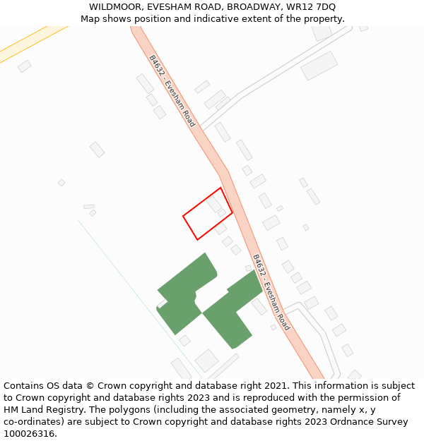WILDMOOR, EVESHAM ROAD, BROADWAY, WR12 7DQ: Location map and indicative extent of plot