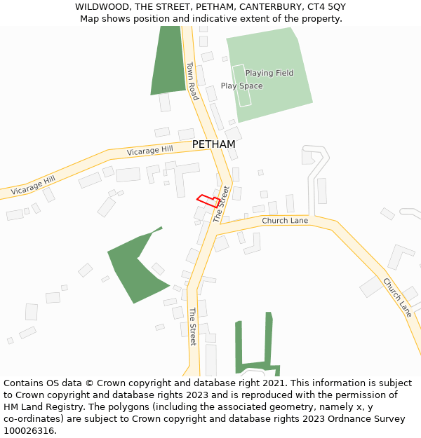 WILDWOOD, THE STREET, PETHAM, CANTERBURY, CT4 5QY: Location map and indicative extent of plot