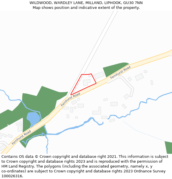 WILDWOOD, WARDLEY LANE, MILLAND, LIPHOOK, GU30 7NN: Location map and indicative extent of plot