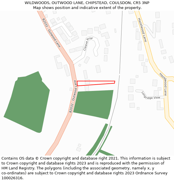 WILDWOODS, OUTWOOD LANE, CHIPSTEAD, COULSDON, CR5 3NP: Location map and indicative extent of plot