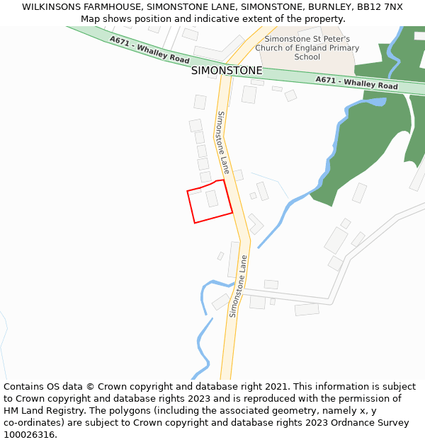 WILKINSONS FARMHOUSE, SIMONSTONE LANE, SIMONSTONE, BURNLEY, BB12 7NX: Location map and indicative extent of plot
