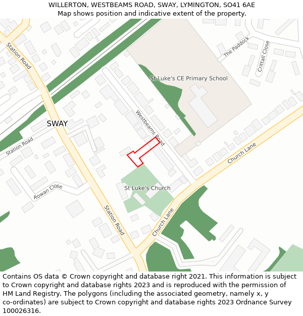 WILLERTON, WESTBEAMS ROAD, SWAY, LYMINGTON, SO41 6AE: Location map and indicative extent of plot